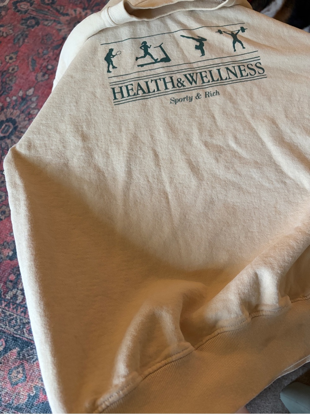 Sporty & Rich Health & Wellness Crewneck Sweatshirt - Cream with Green Logo - Picture 5 of 5